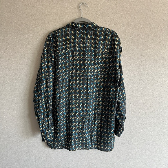 Men’s Vintage Silk Print Button Down Long Sleeve Shirt Large - Picture 8 of 12